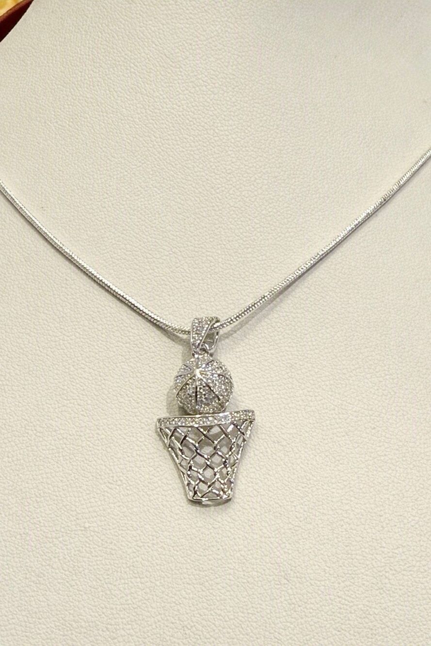 Iced Out Sterling Silver Basketball Pendant Moissanite Necklace Unisex New